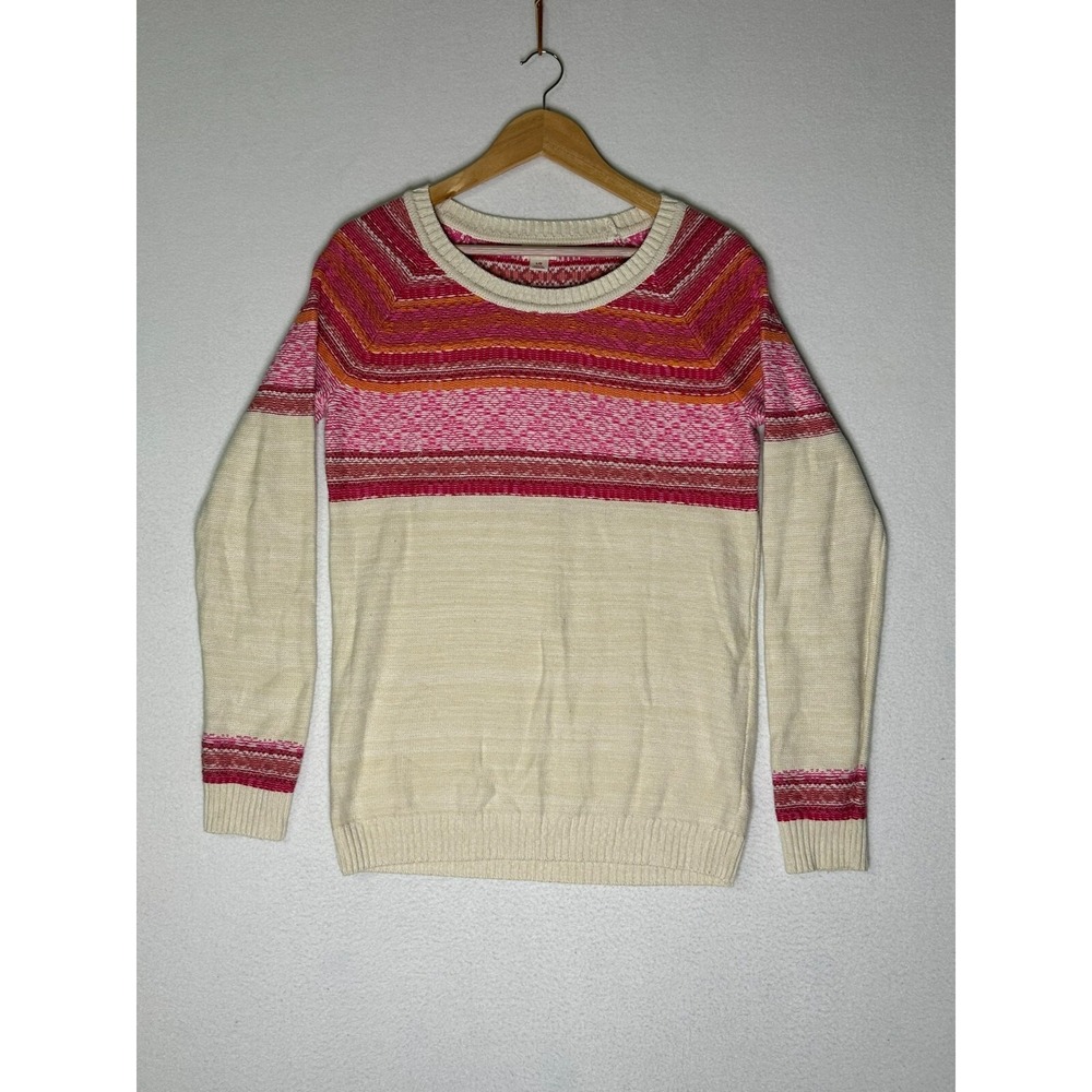 Mossimo Supply Co Pink Orange Striped Crewneck Pullover Sweater Womens Large